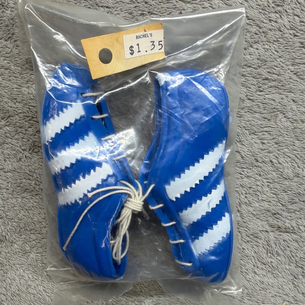 VTG Miniature Blue White Striped Soccer Football Cleats Shoes Cake Topper